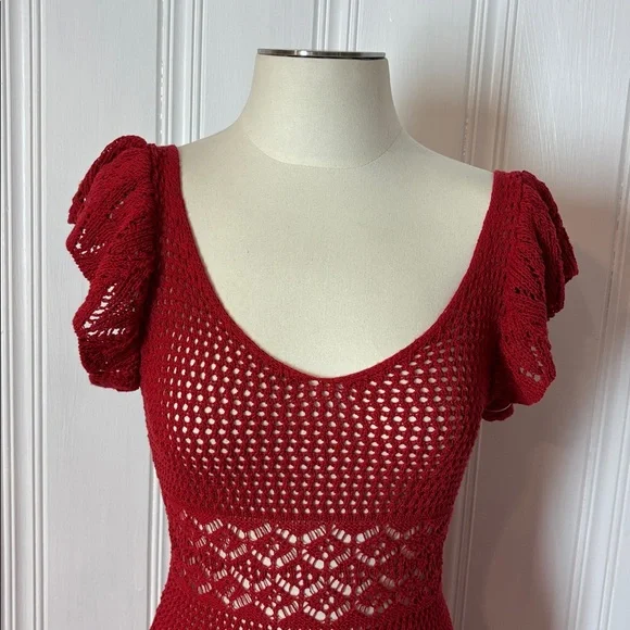 ZARA Red Crochet Dress + Slip Dress Set, 2-in-1 Summer Boho Feminine Size Small - Picture 4 of 16